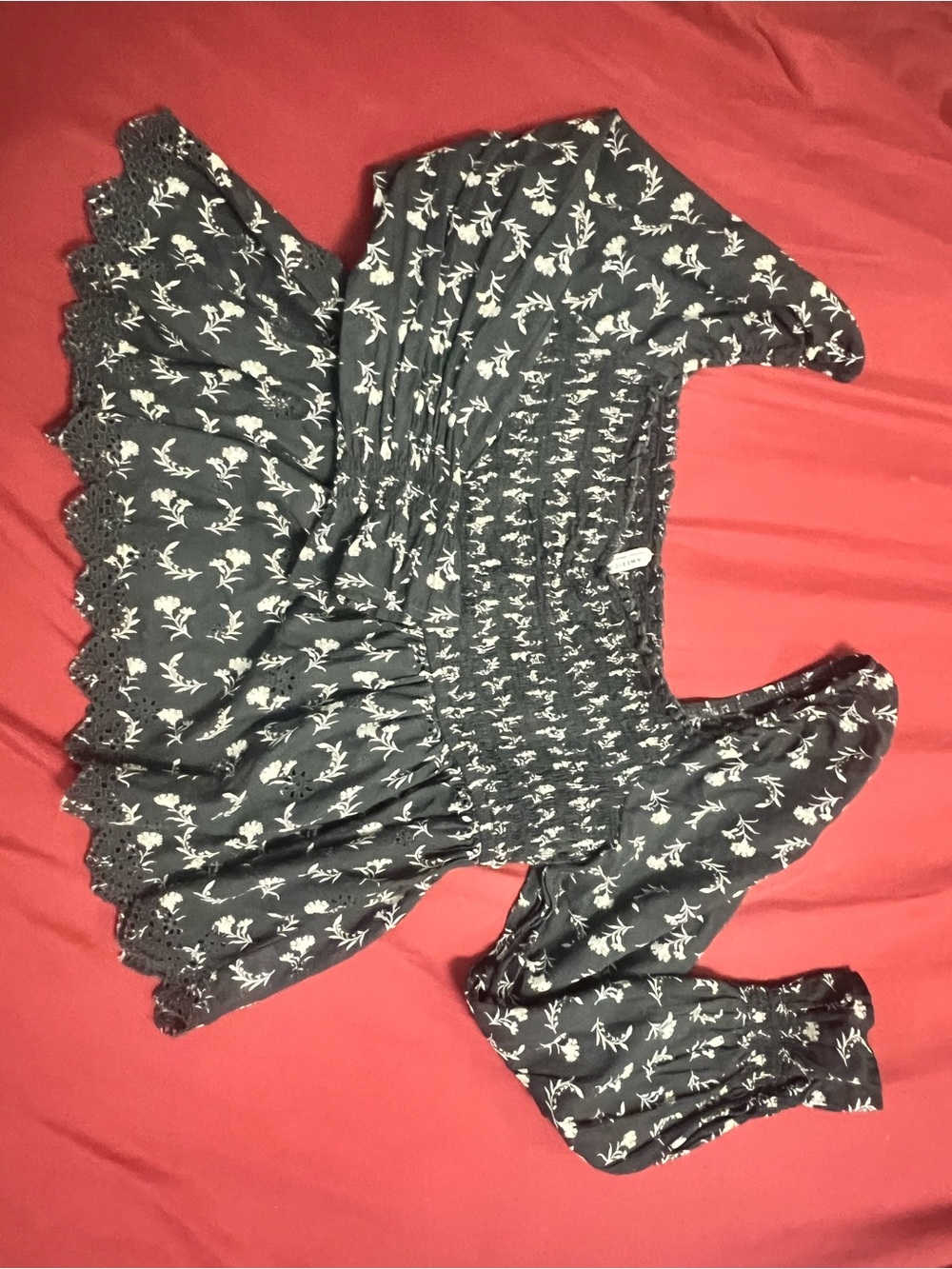 American Eagle Outfitters Black Floral Smocked Peplum Blouse
